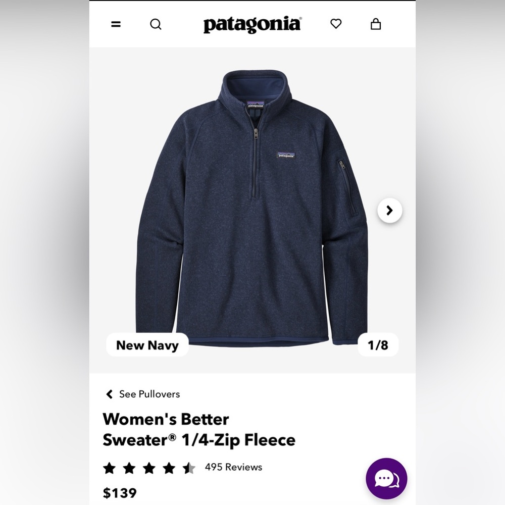 EUC! Patagonia Better Sweater 1/4 zip, Women’s Medium, in New Navy.